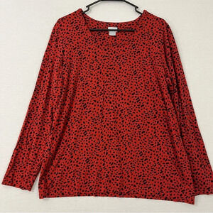 Chico’s Black Red Polka Dot Round Neck Stretch Long Sleeve Top Large/2